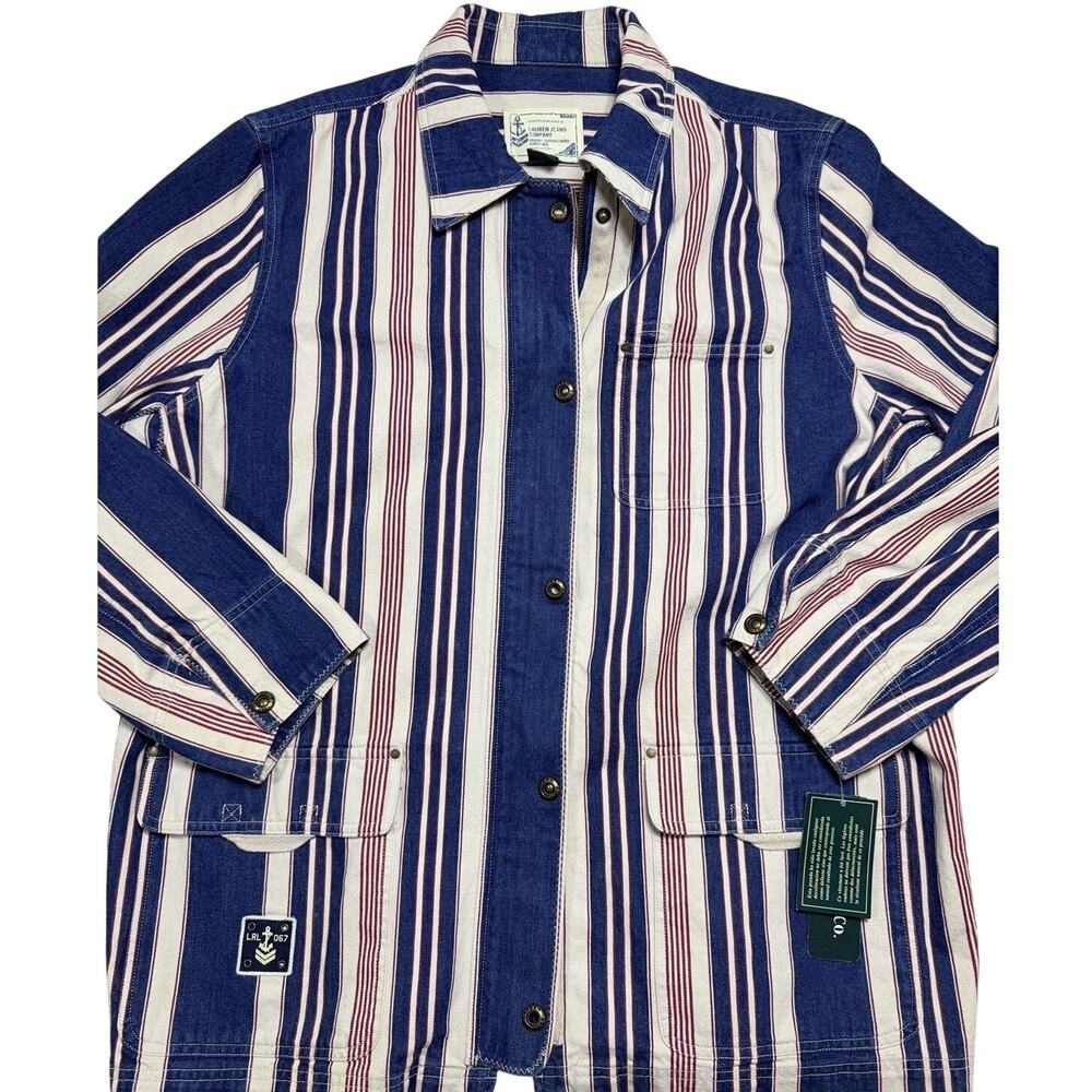 Vtg Lauren Ralph Lauren Chore Jacket NWT Cotton Railroad Stripe Coastal Sz 3X